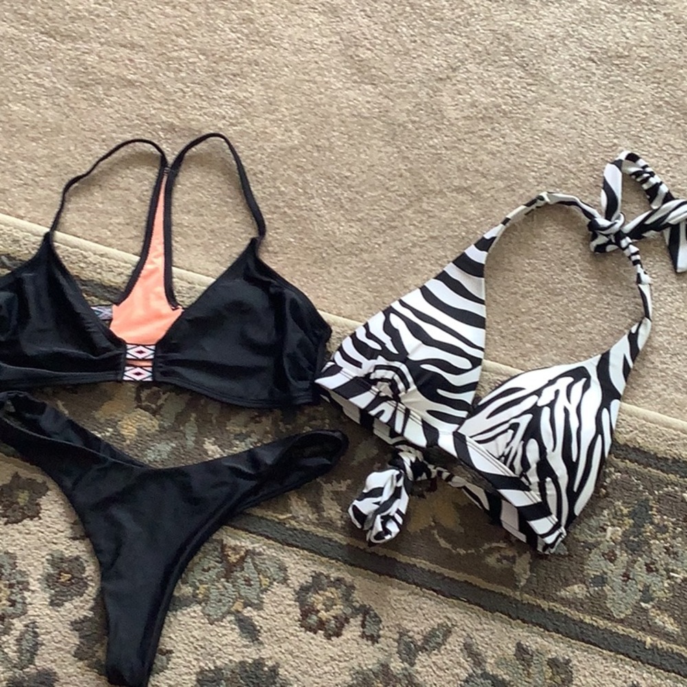 Bikini bundle 3pce thong black Shein L top Arizona zebra Sm/CH Xhilerati…box D